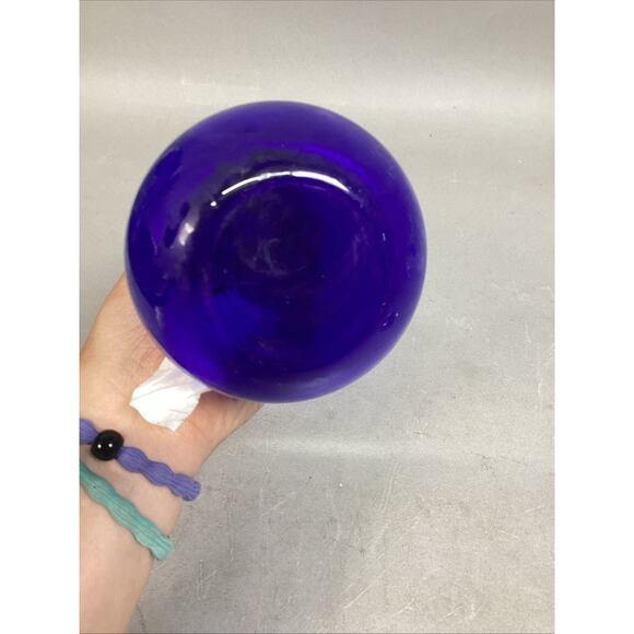 Vintage Cobalt Blue Glass Vase With Gold Stripes - 12”H - Picture 9 of 9